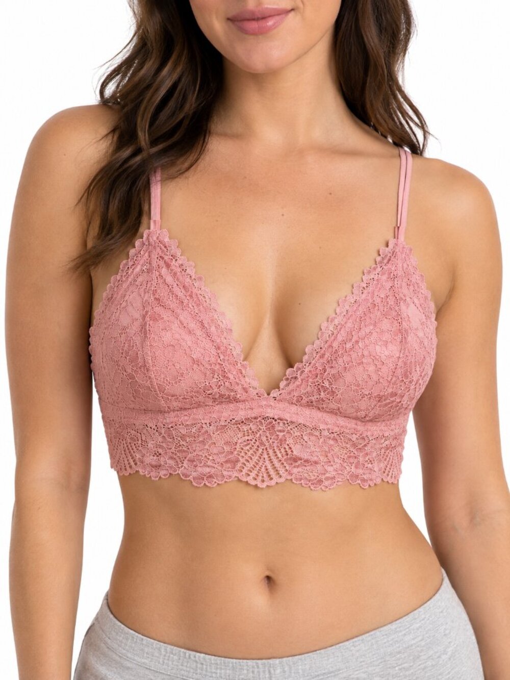 ABERCROMBIE & FITCH Floral Lace Bralette Pink Floral Small Longline Scallop Edge